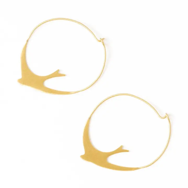 Amelia circle bird hoop earrings brass