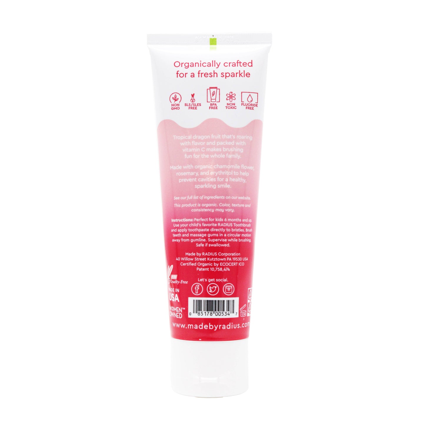 USDA Organic Children's Dragon Fruit Toothpaste, 6 mo +, 3oz
