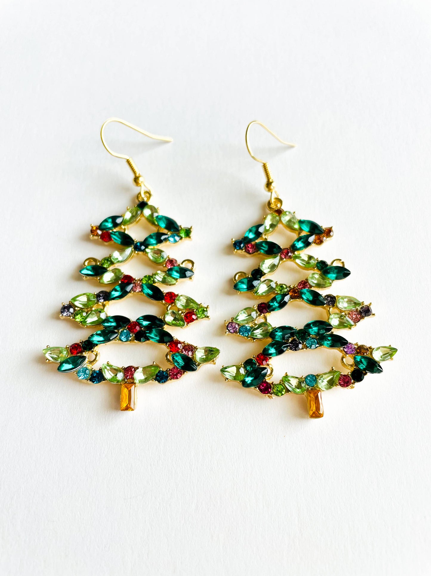 Rhinestone Christmas Tree Dangle Earrings