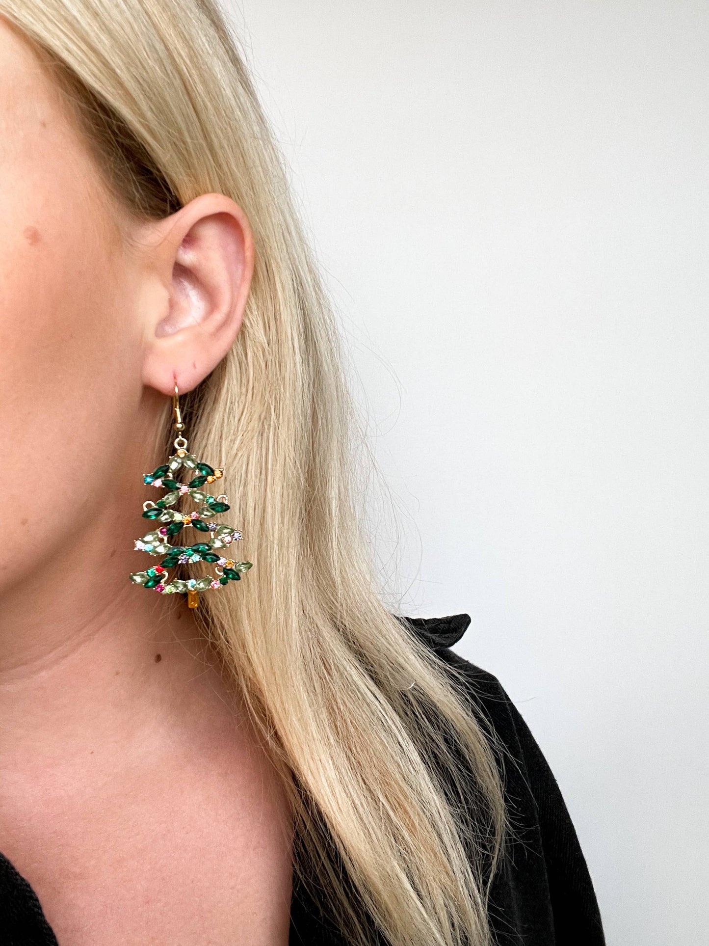 Rhinestone Christmas Tree Dangle Earrings