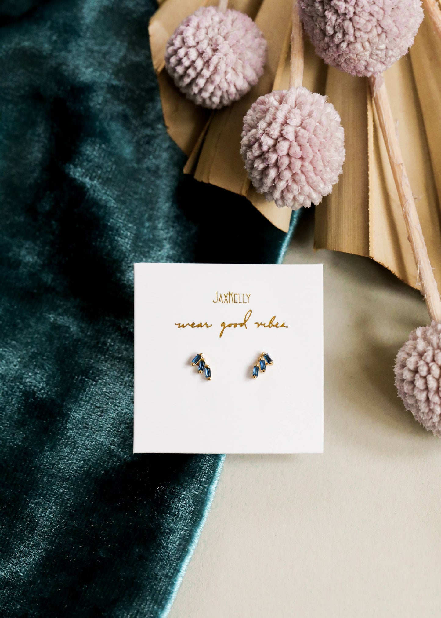 Offset Trio - Sapphire - Gold Earrings