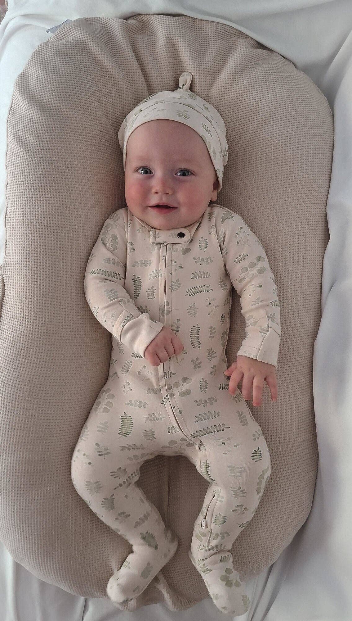 Organic 2-Way Zipper Footie in Stone Botanica