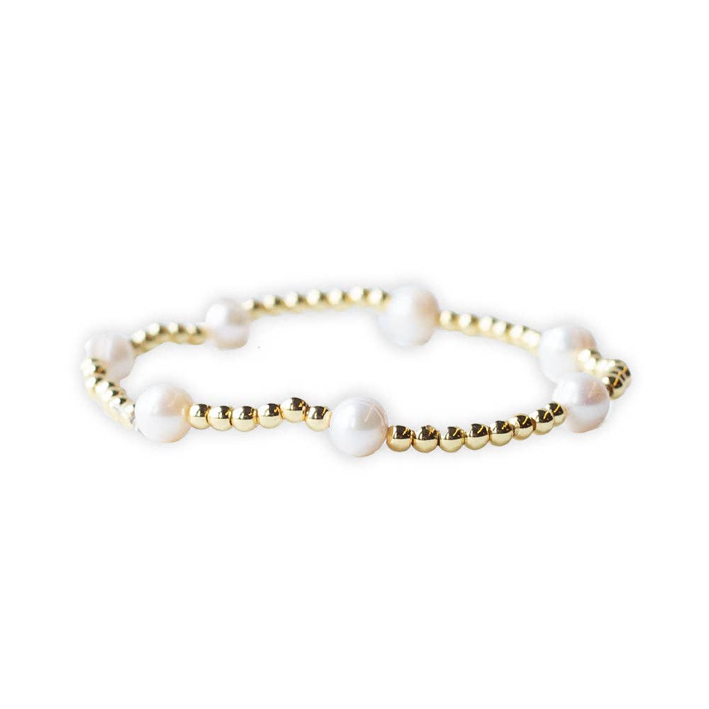 Tarnish Resistant Gold Plated Dot Pearl Stretch Bracelet