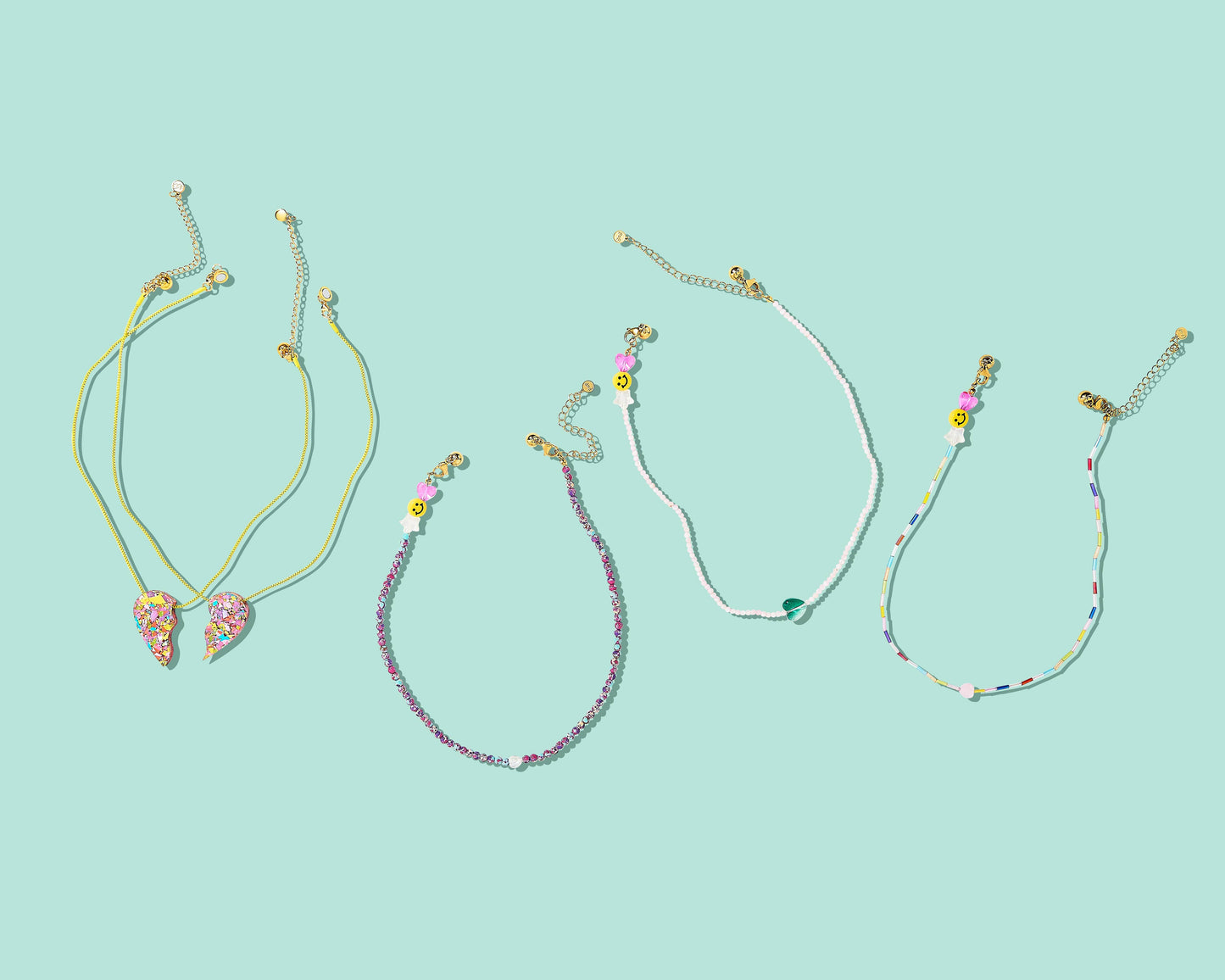 Beaded Necklace - Multi-Color w/Pink Heart - Allie