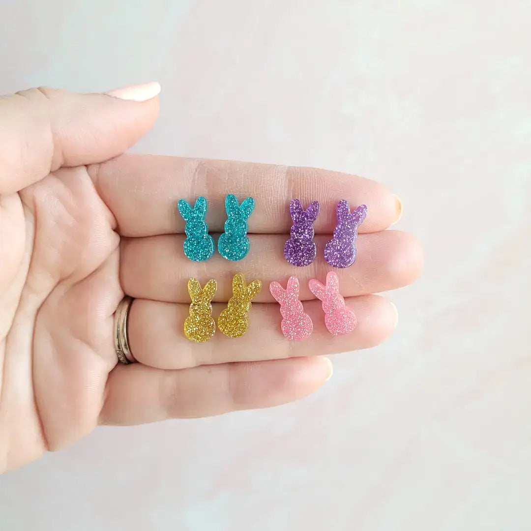 Glitter Bunny Studs - Blue // Earrings, Jewelry, Easter