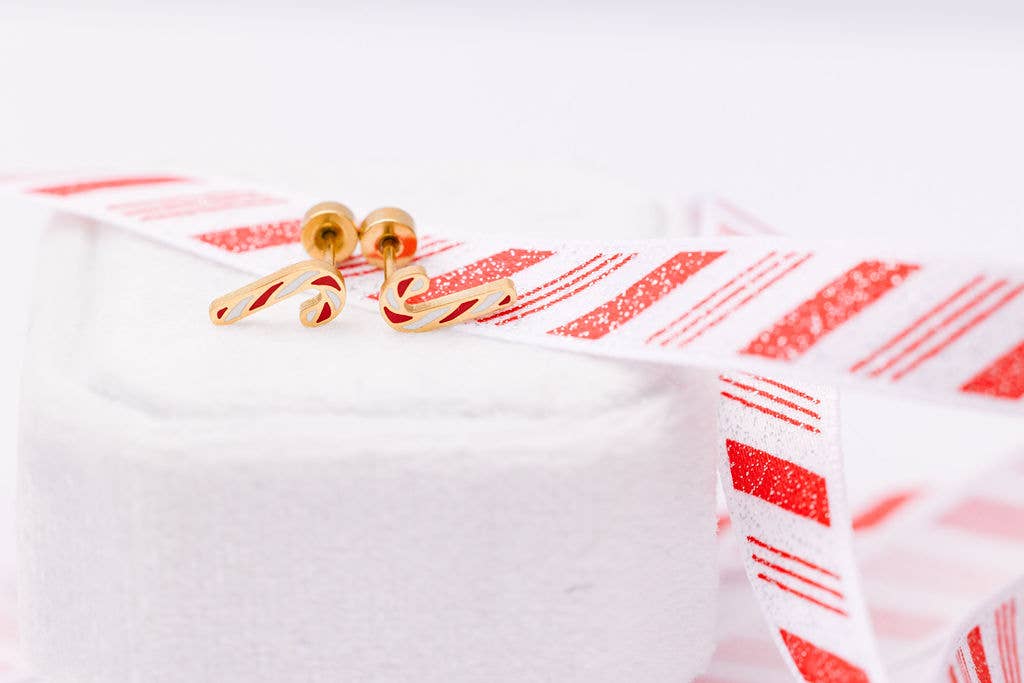 Gold Candy Cane Stud Earrings
