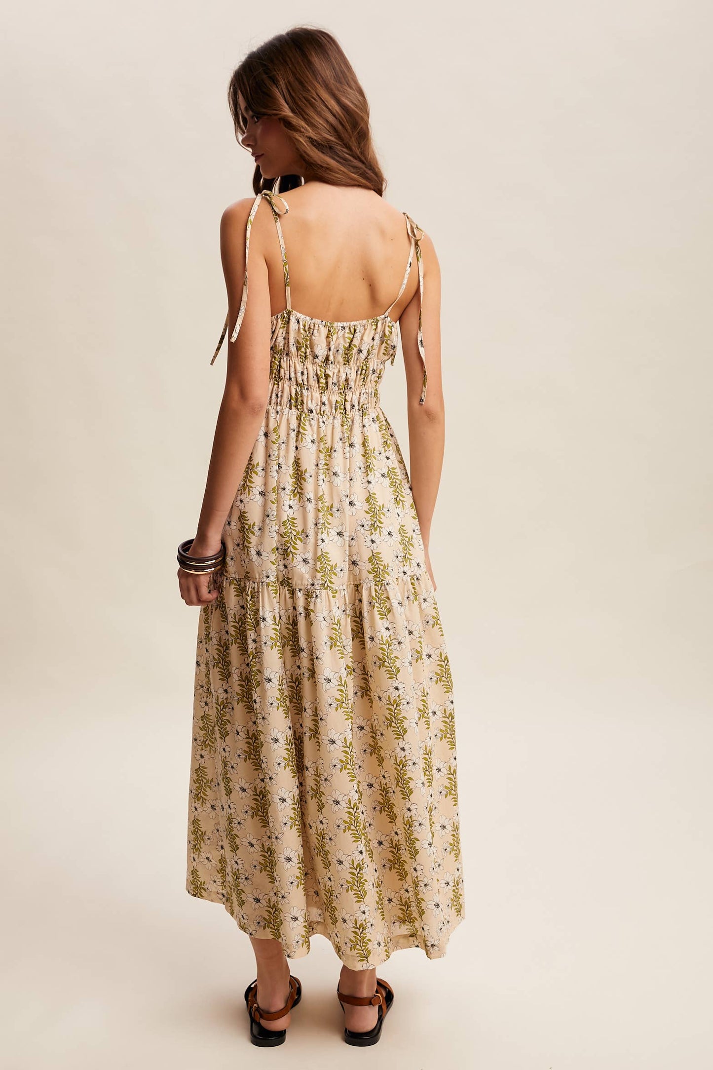 Floral Tie-Strap Smocked Maxi Dress LD1623