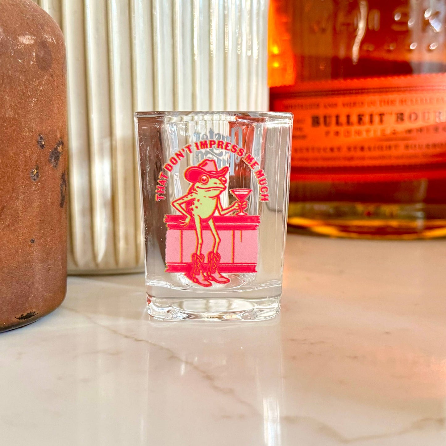 That Don't Impress Me Much Frog Cowgirl Shot Glass