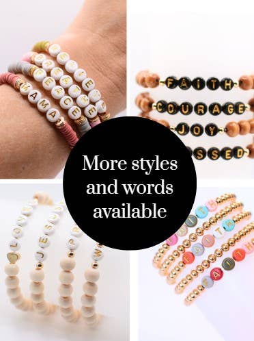 Gold Bead Word Bracelets – Blessed & Be Still, Faith jewelry