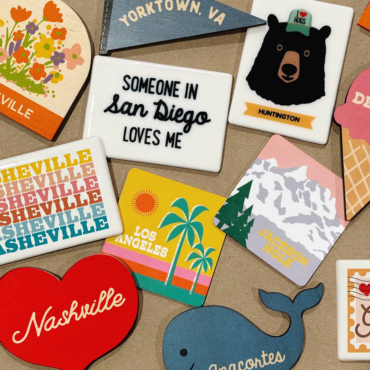 Personalized City Ceramic Magnet, Hugs Name Drop Design