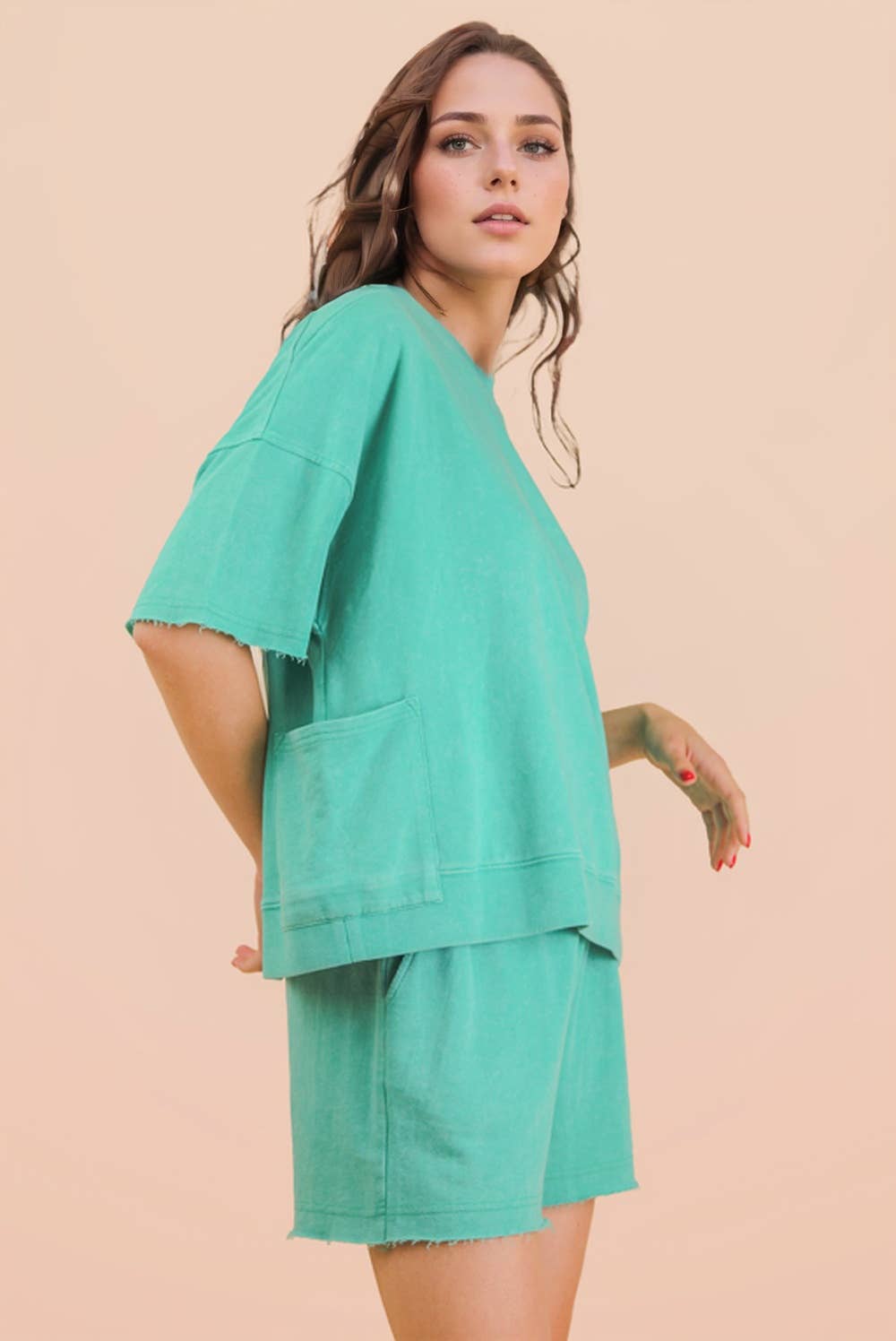 Mineral Washed Knit Casual Top & Shorts