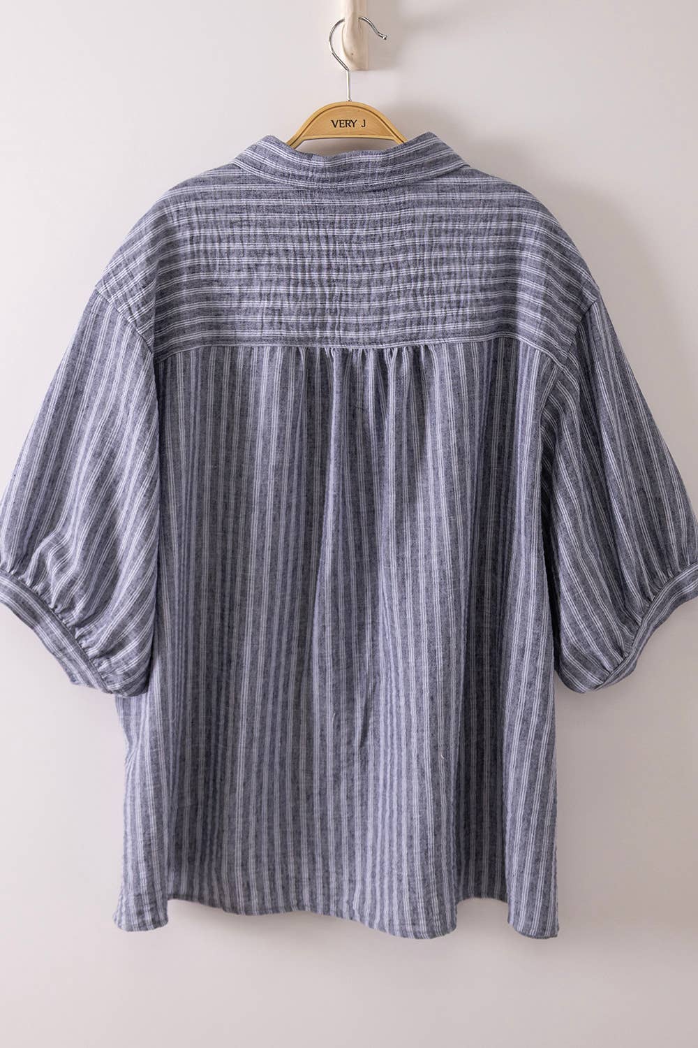 Stripe Half Puff Sleeve Shirt Top