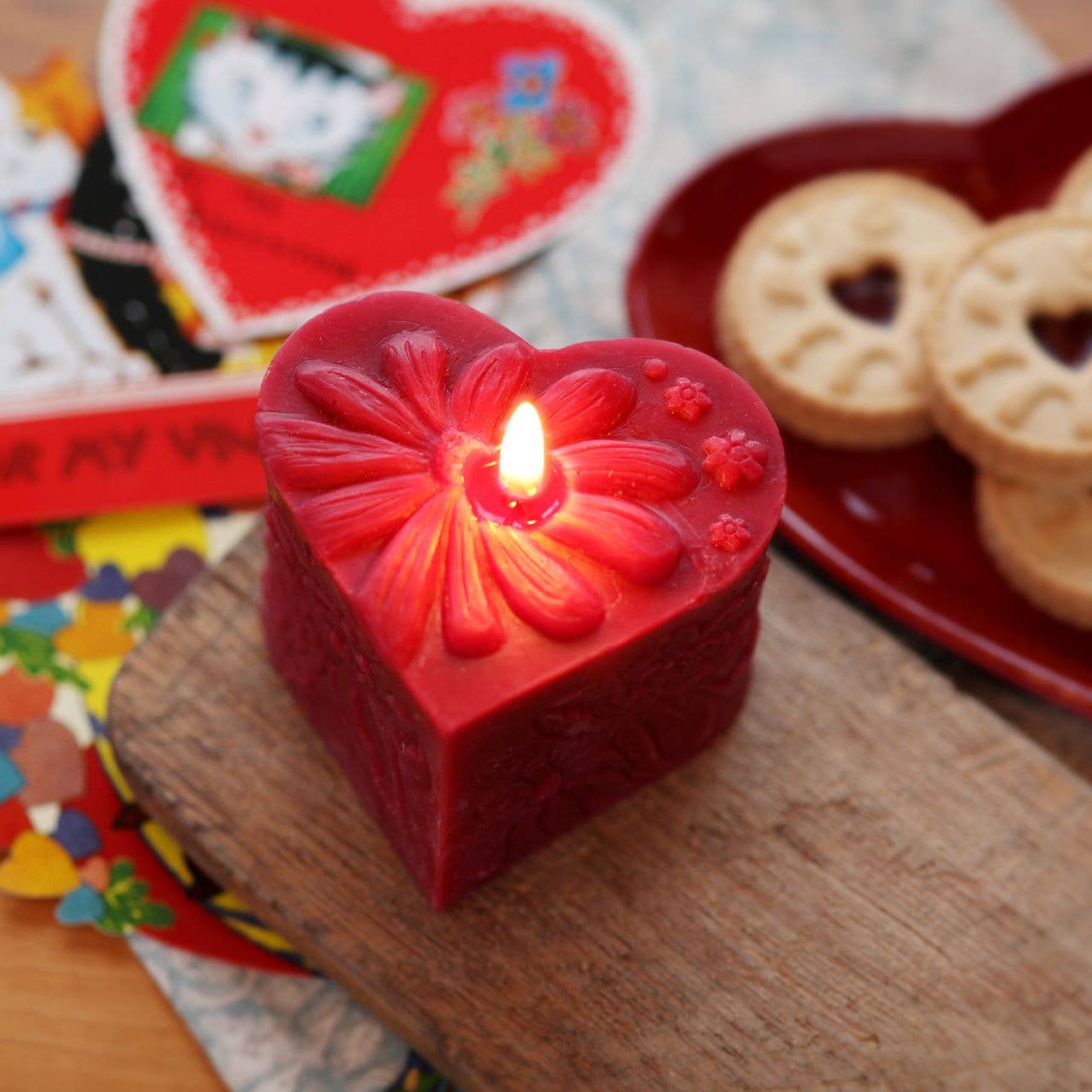 Heart Pillar Candle – 100% Pure Beeswax – Red – 3"x3"