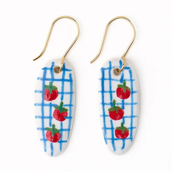 Danielle oval ceramic earrings with tomatoes blue