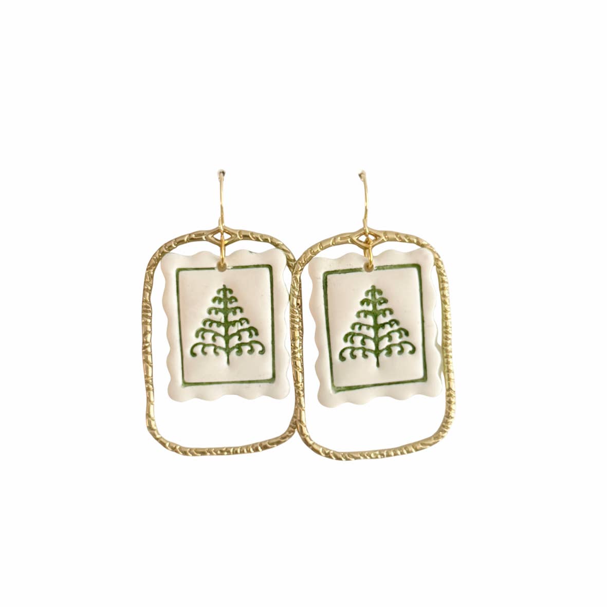 Green Winter Tree Stamp Earrings | Winter, Christmas, Gifts