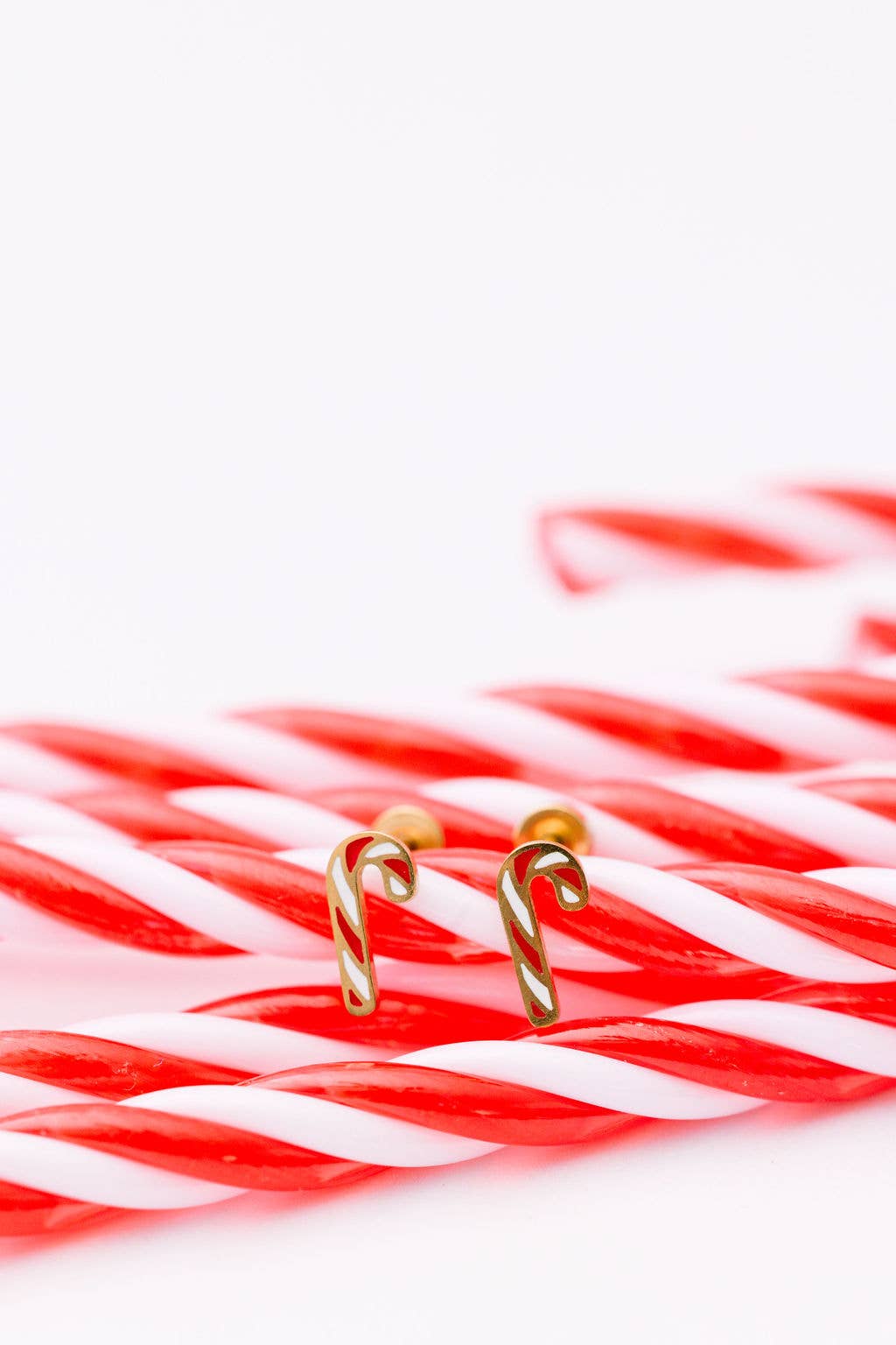 Gold Candy Cane Stud Earrings