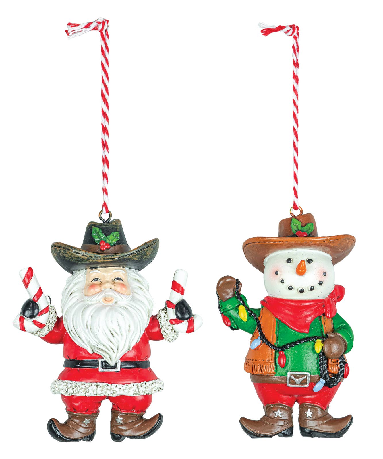 Christmas Cowboy Santa Snowman Ornament 2 Assorted
