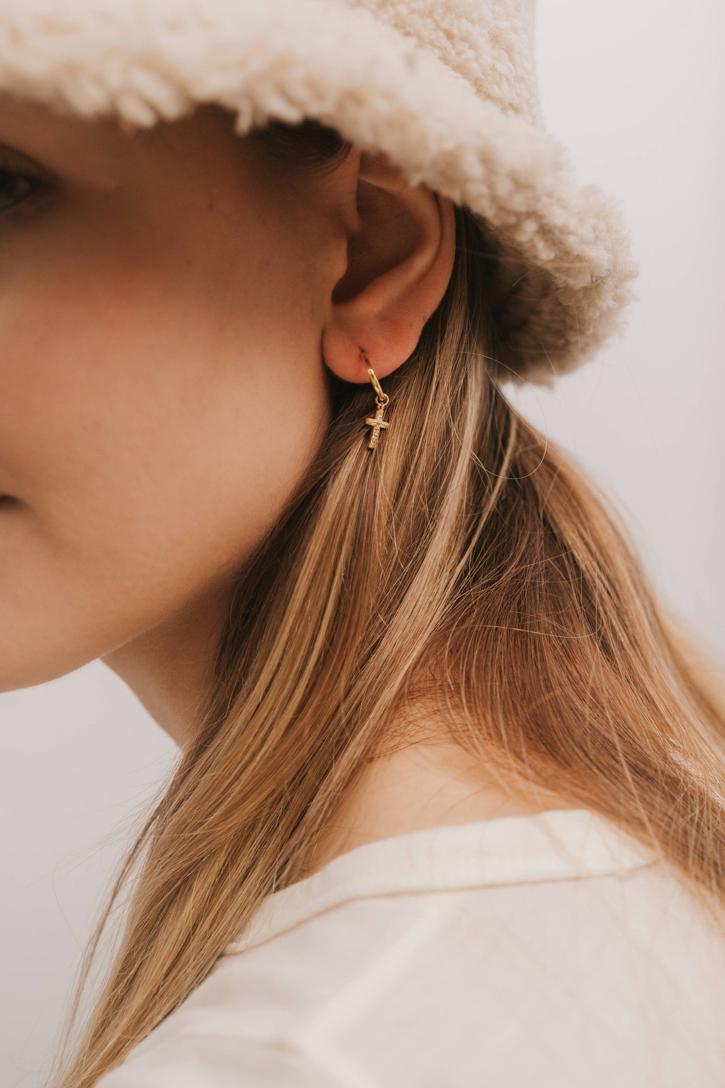 Gold Hoop - Cross - Gold Earrings