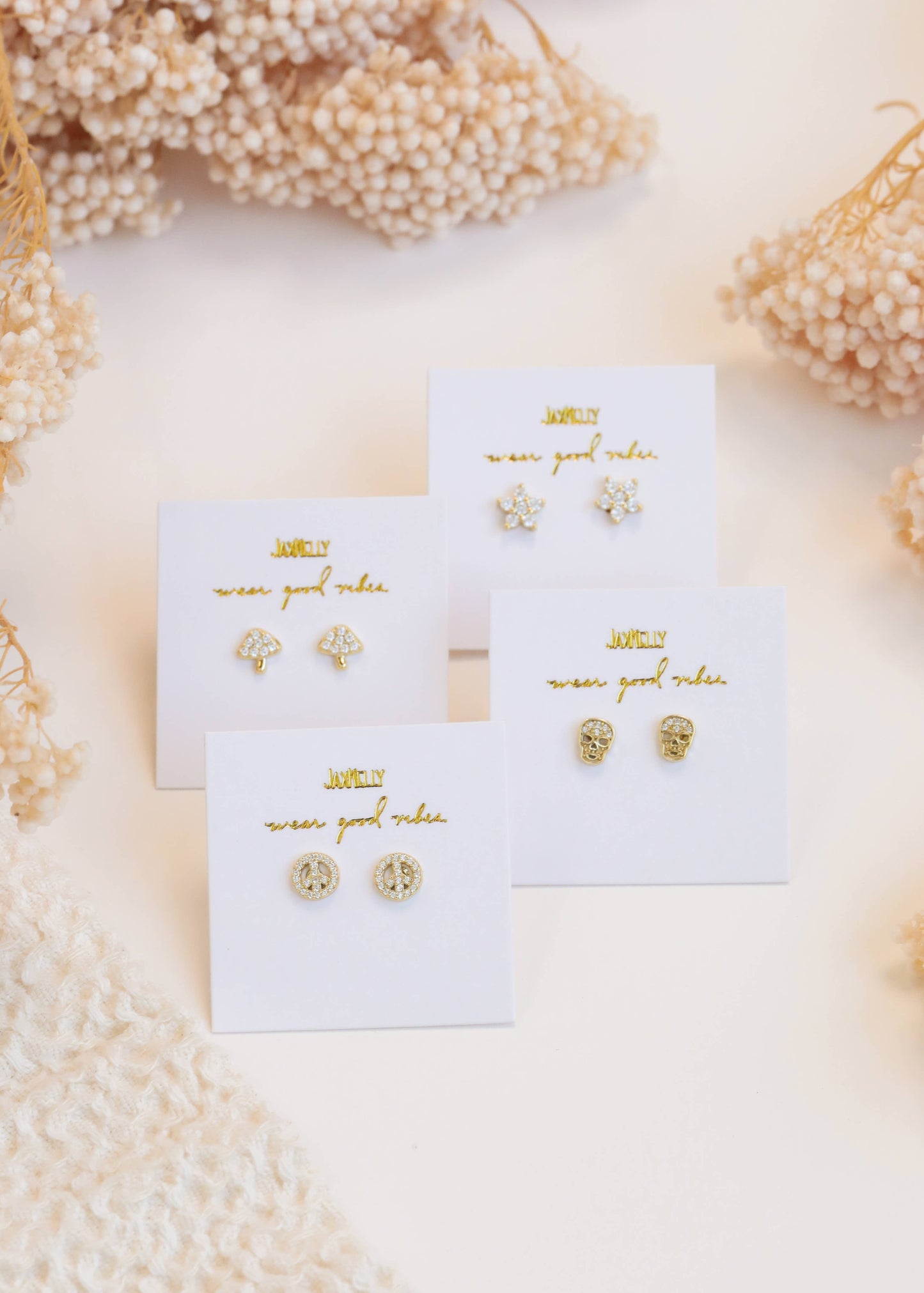 Pave Stud - Peace Sign - Gold Earrings