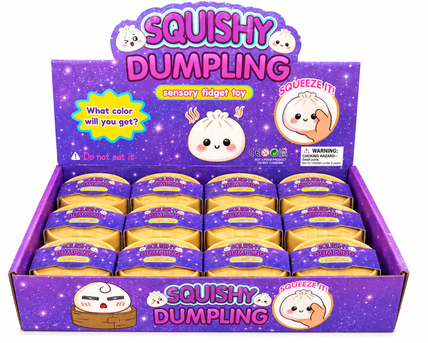 Mini Glitter Gel Bead Dumpling Squishy – 12 PC Display MSDS7