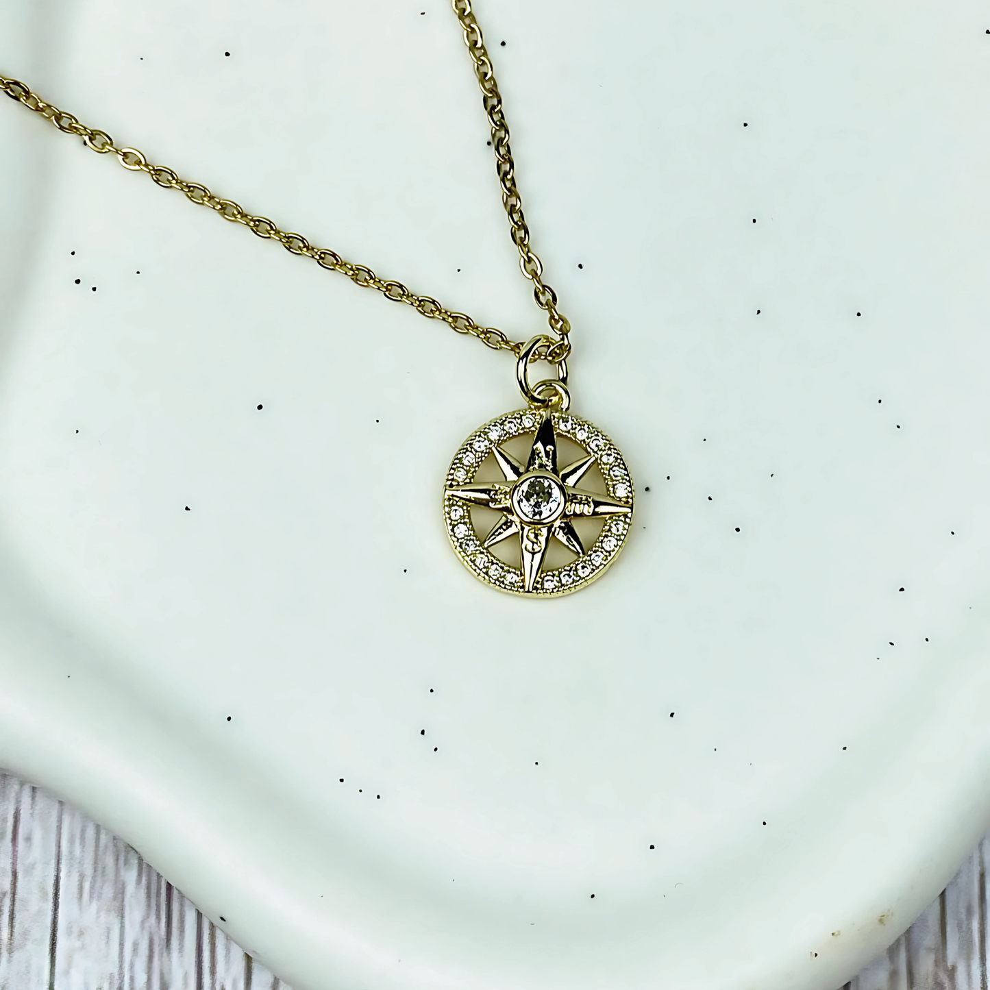 Gold Pave Compass Charm Necklace | Christian Jewelry