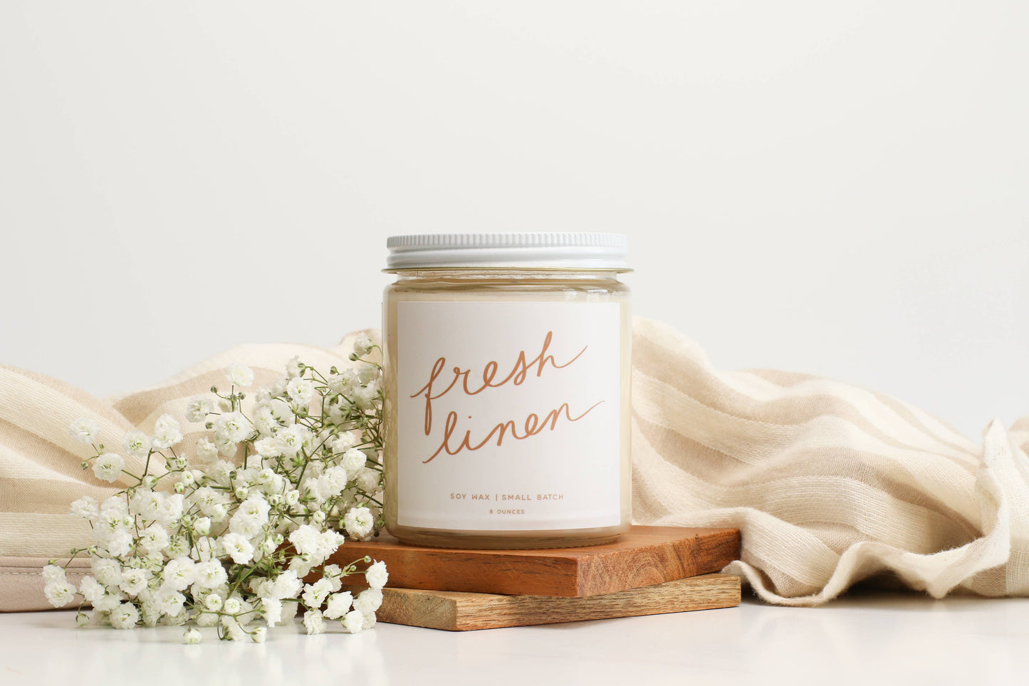 Fresh Linens: 8 oz Soy Wax - Small Batch Candles