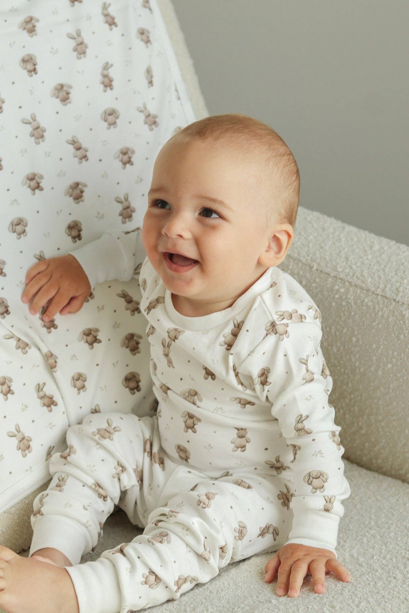 Kids' Organic L/Sleeve PJ Set in Bunny Shadow