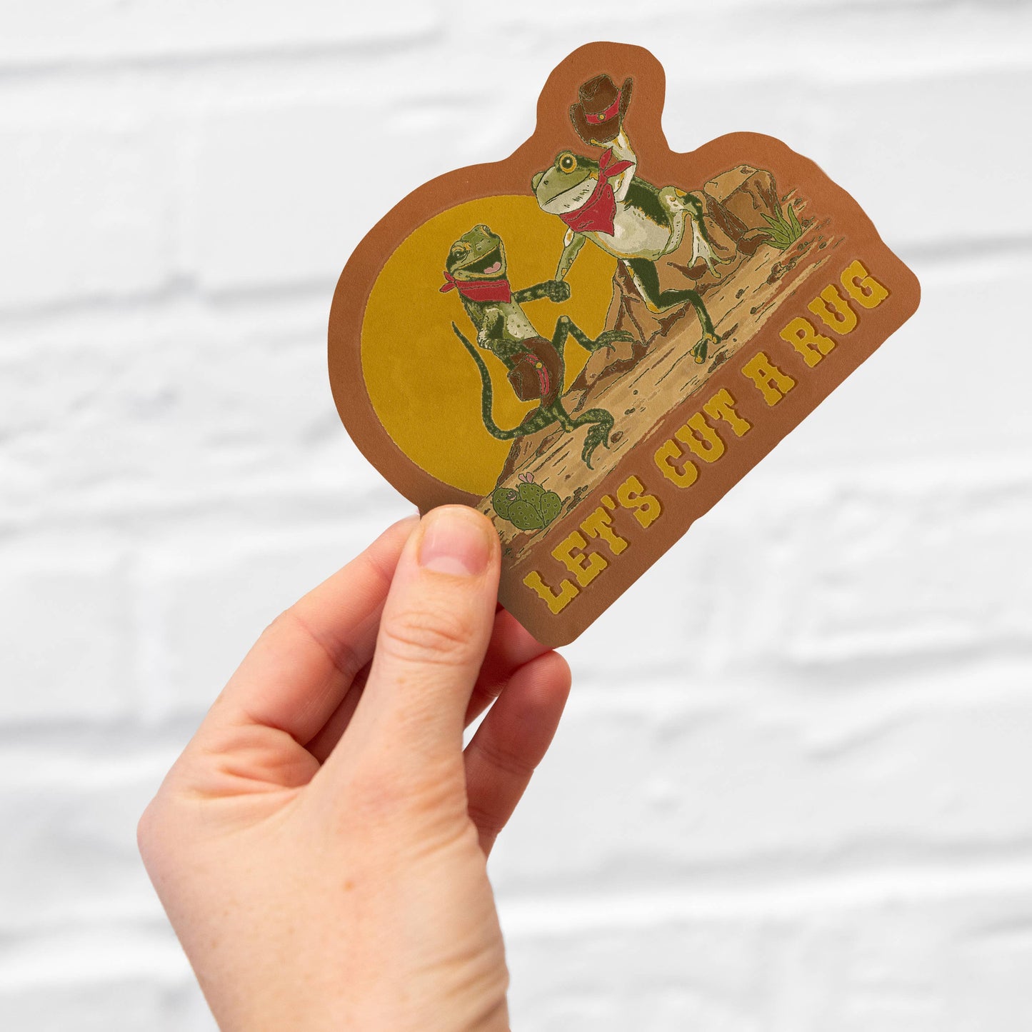 Let's Cut A Rug, Cowboy Lizard and Frog Hoedown Sticker