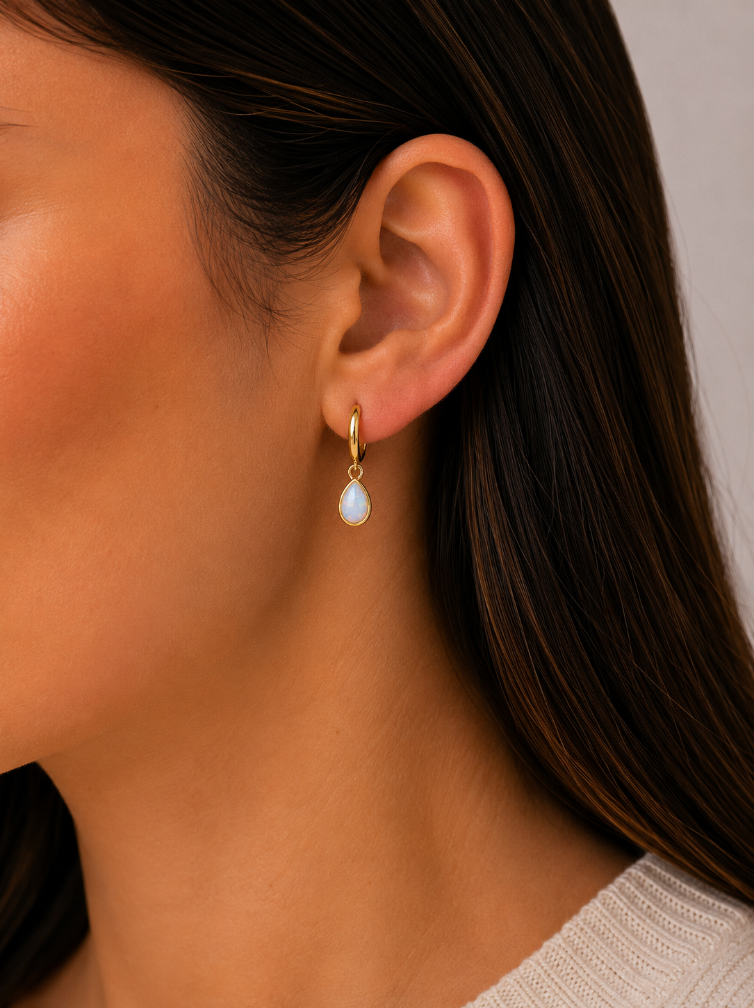 Teardrop Charm Hoop - White Opal