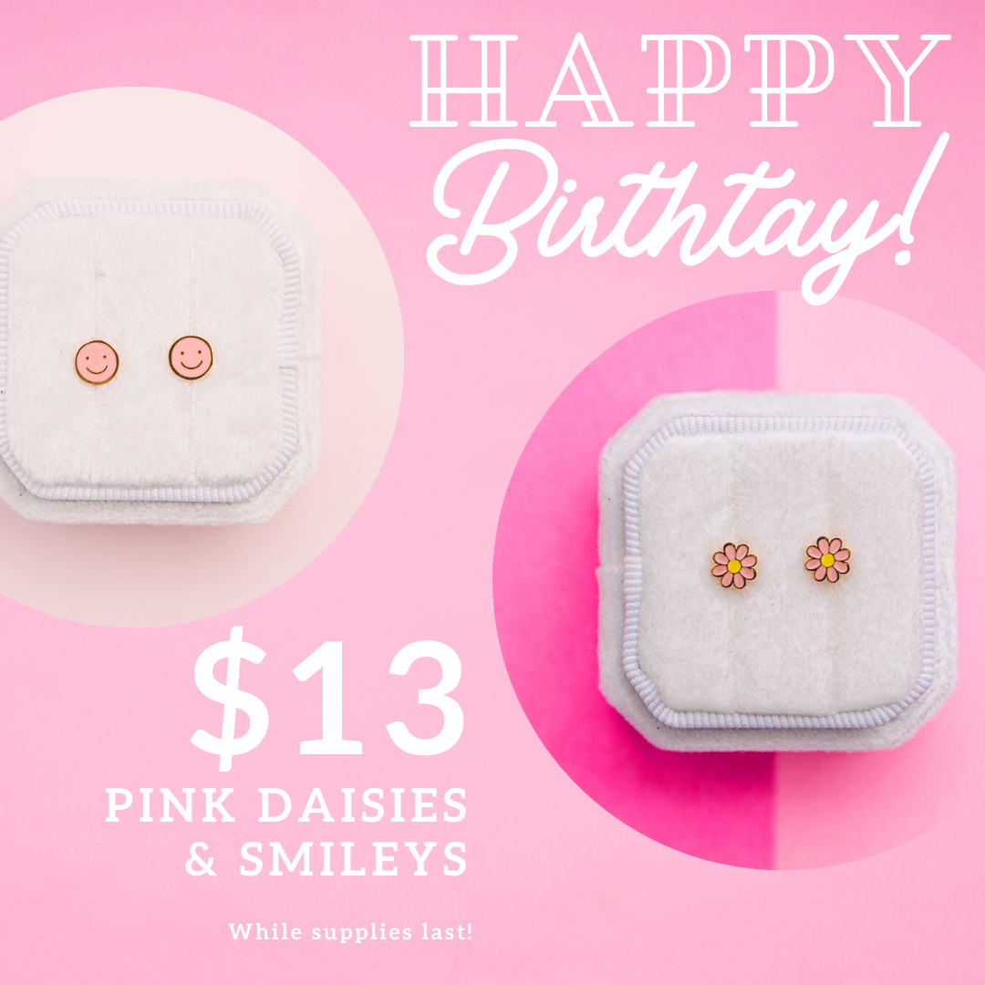 Pink Smiley Face Studs