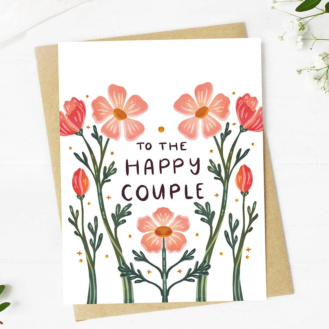 "To the happy couple" Floral Pattern Wedding Card