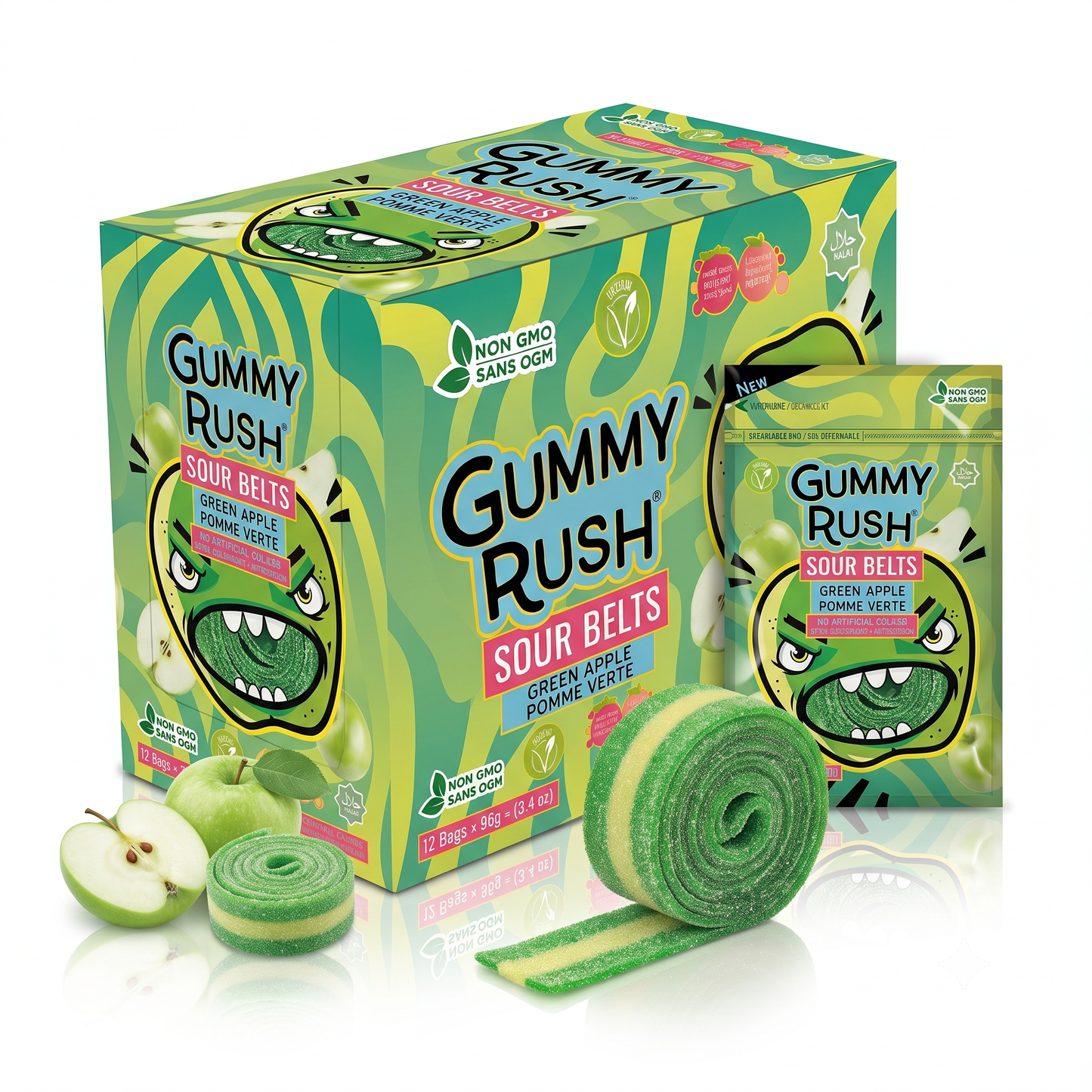 Gummy Rush Sour Belts Green Apple 3.4oz
