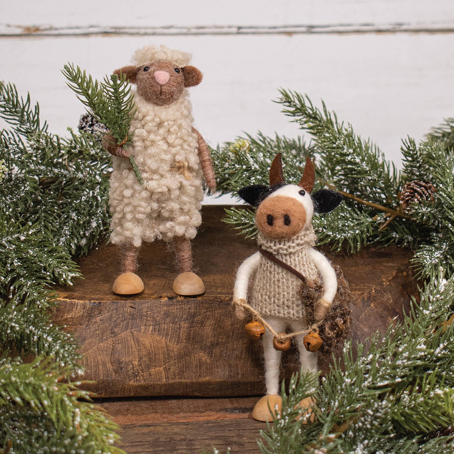 Sheep with Sprig Felted Ornament