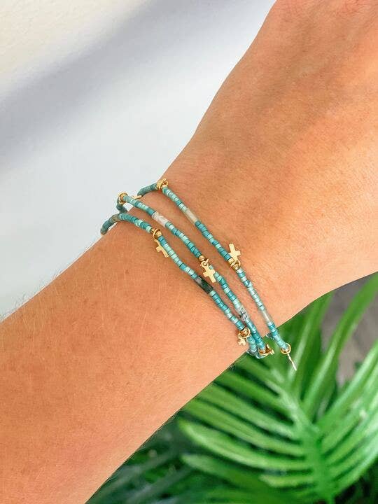 Semi Precious Cross Bracelet Set