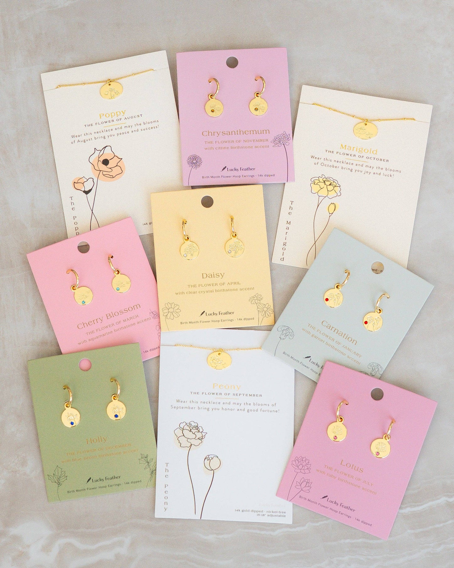 Birth Month Flower Earrings Bundle - Includes 4 each style (48 pc) + Display