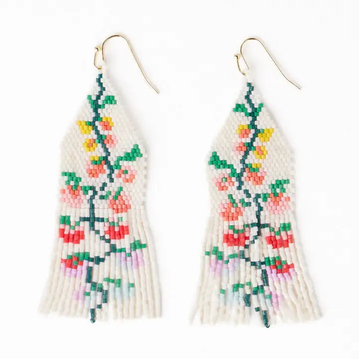 Delilah multi floral beaded fringe earrings rainbow