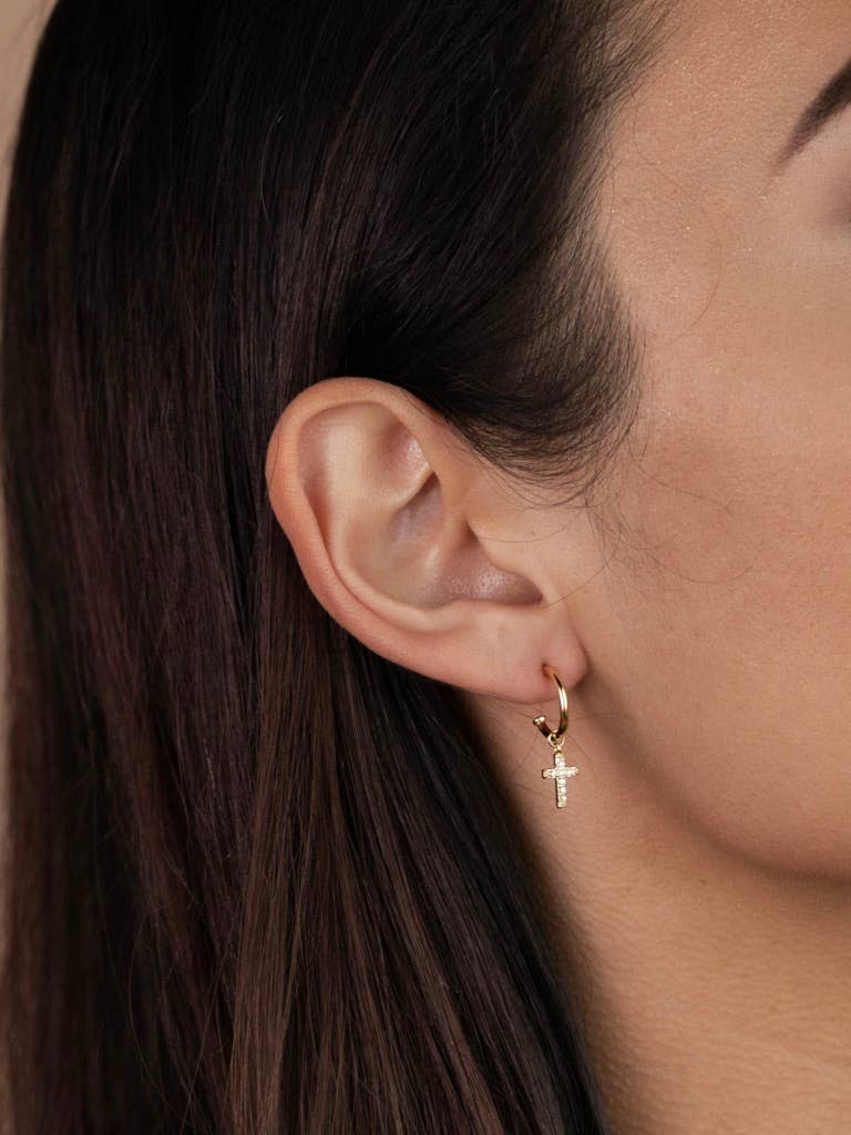 Gold Hoop - Cross - Gold Earrings