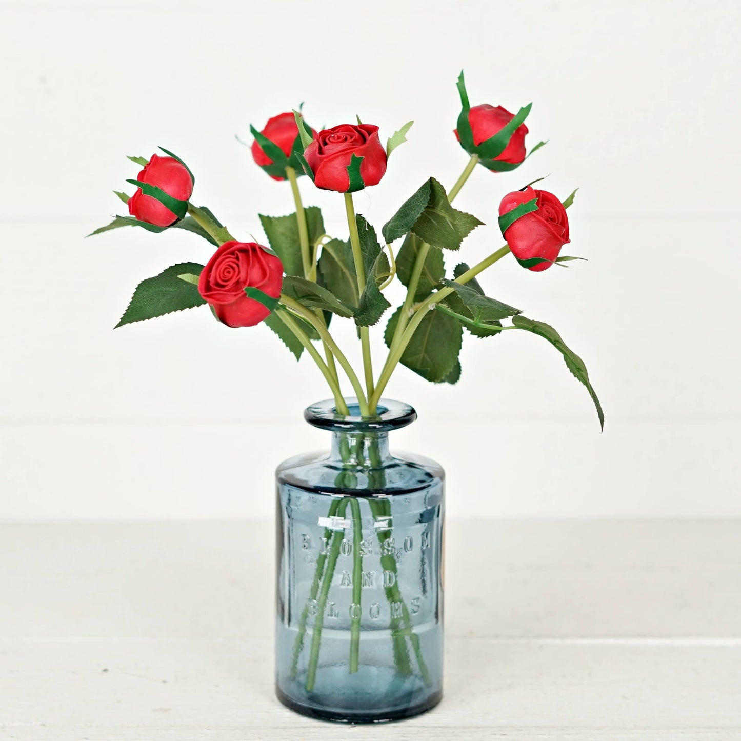 13inL real touch Cabbage Rose Stem-Red