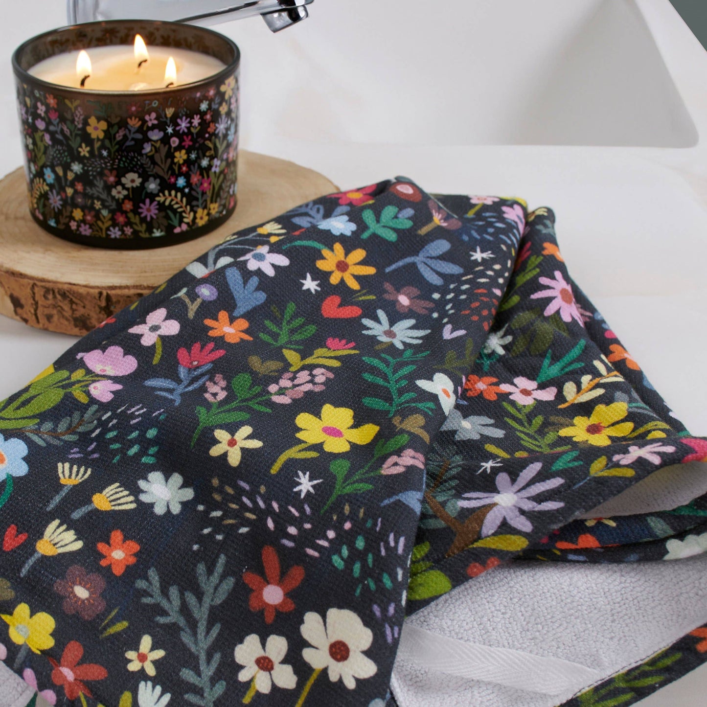 Dark Floral Kitchen Towel