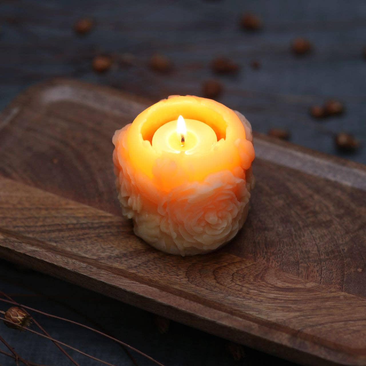 Rose Blossom Pillar Candle – 100% Pure Beeswax – 45hr Burn