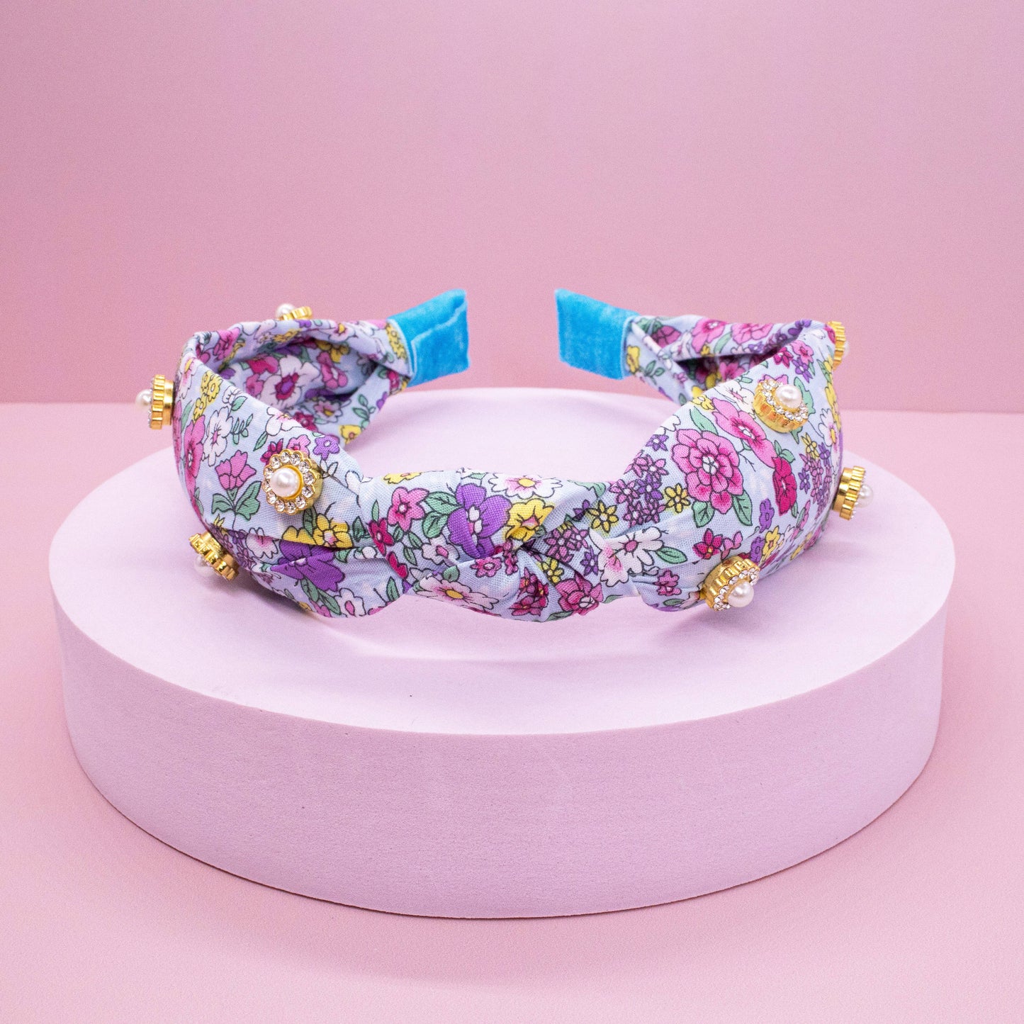 Kids Knot Headband - Embellished Floral Rhinestone Pearl