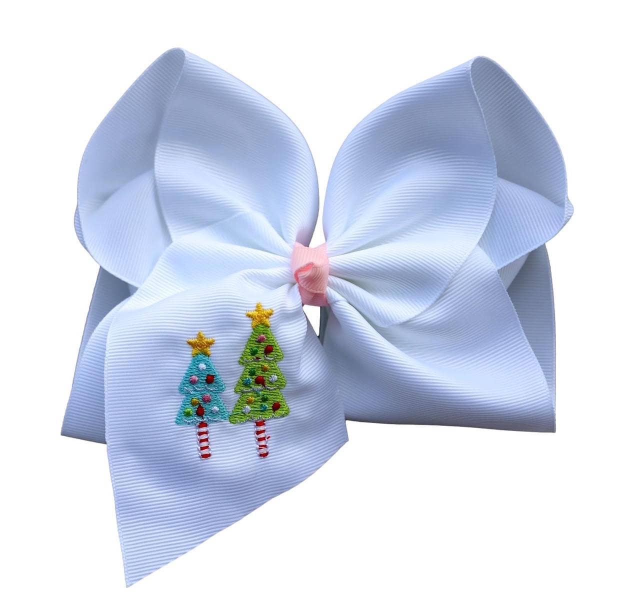 Pink Christmas Embroidered Hair Bow 🎄