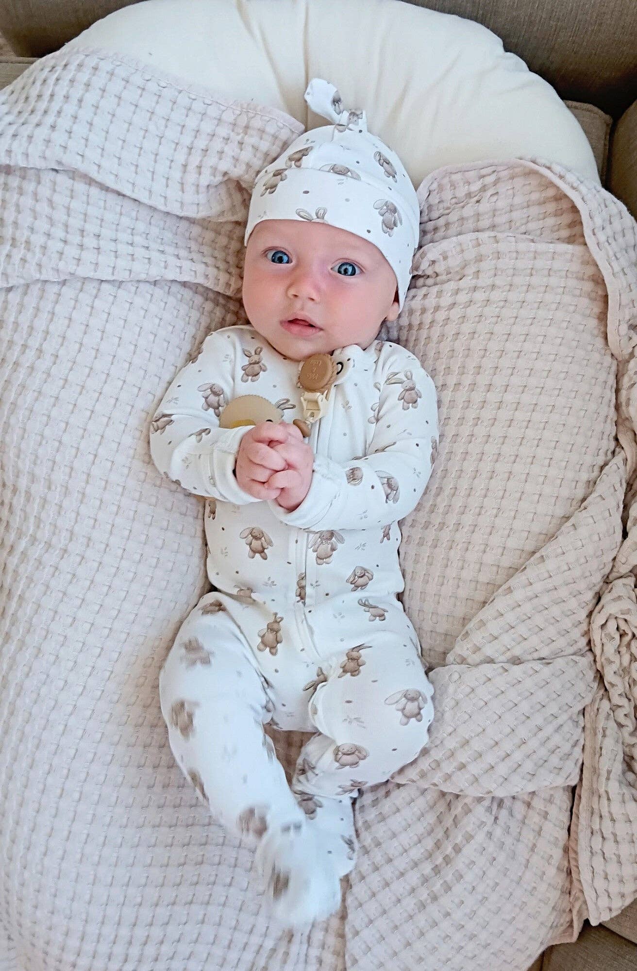 Organic 2-Way Zipper Footie in Bunny Shadow