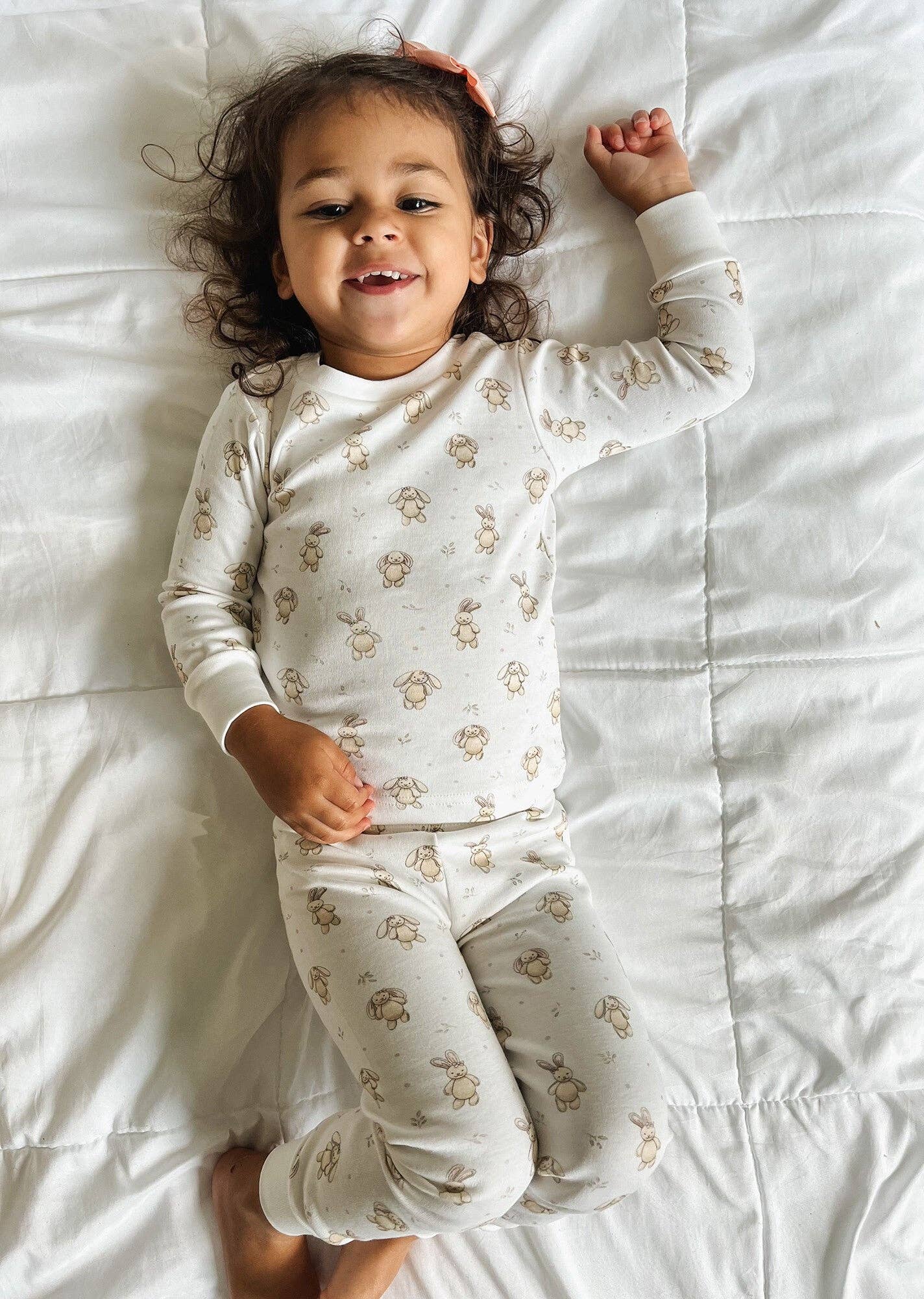 Kids' Organic L/Sleeve PJ Set in Bunny Biscuit