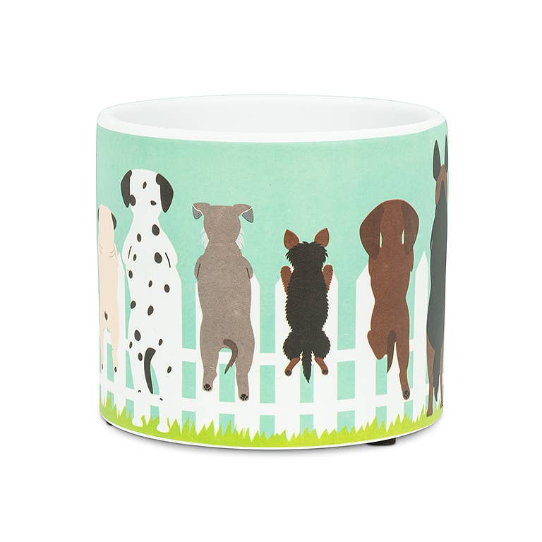 Sm Dogs on Fence Planter-4.5" D