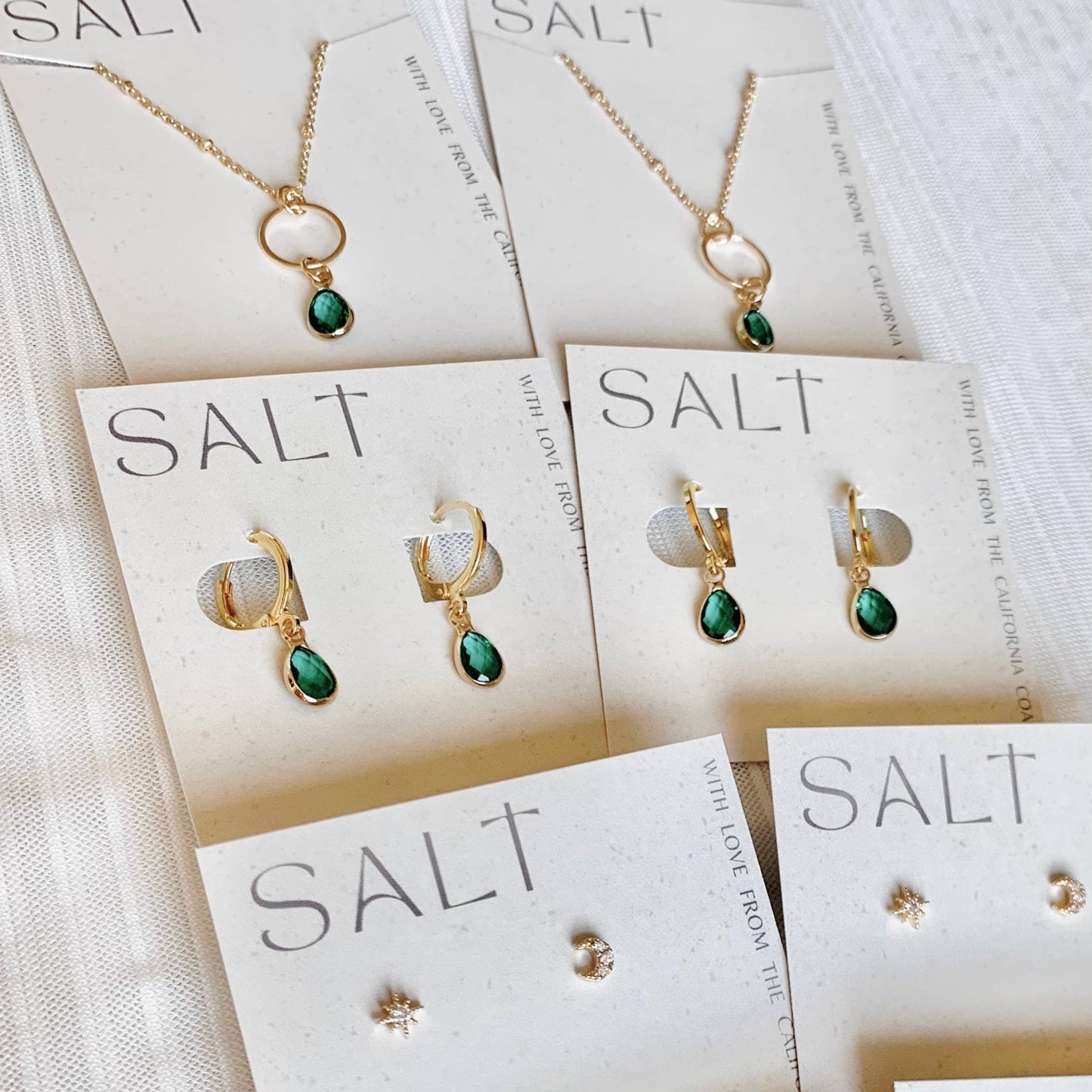 TEAL EMERALD GEM HOOPS | gold | faceted gem earrings