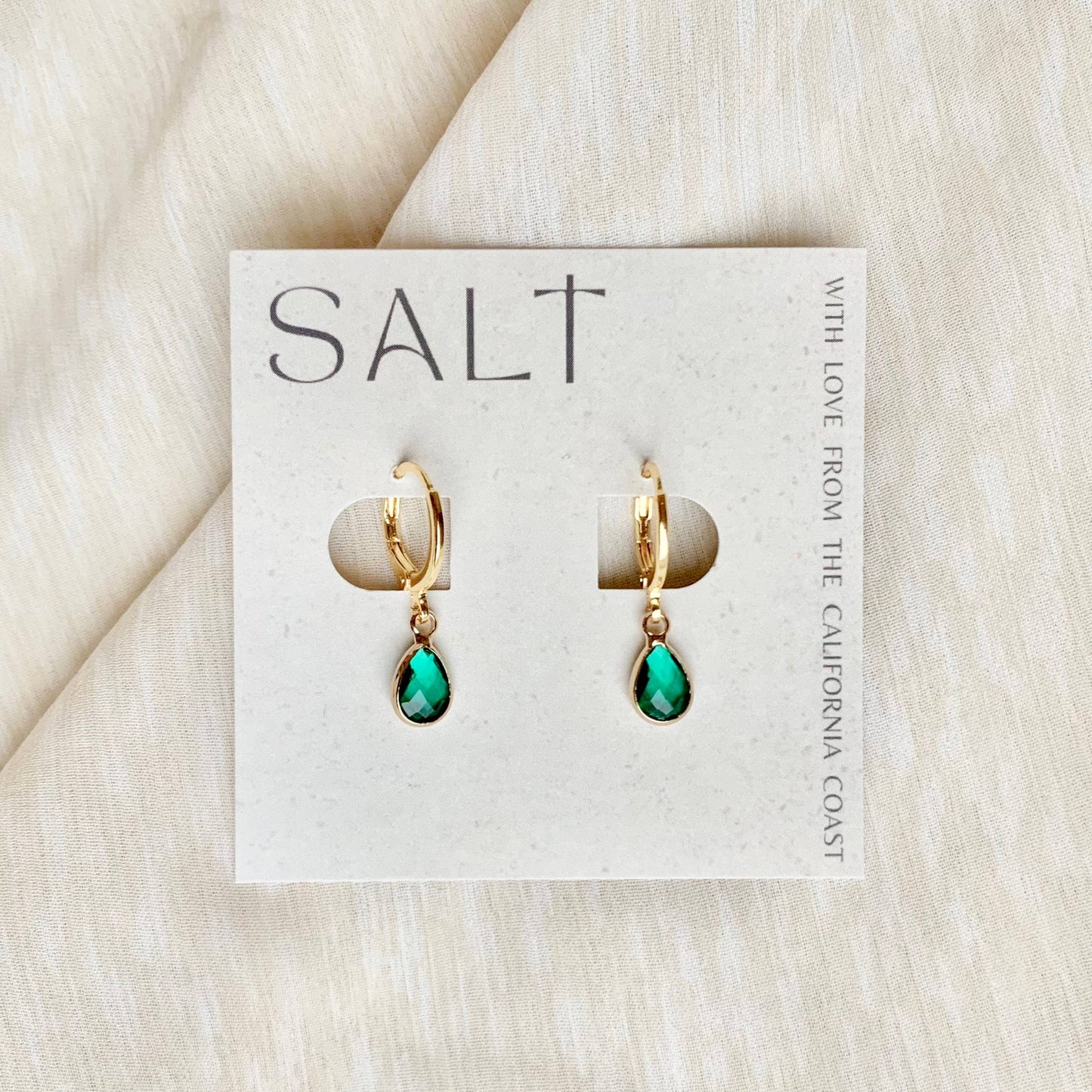 TEAL EMERALD GEM HOOPS | gold | faceted gem earrings