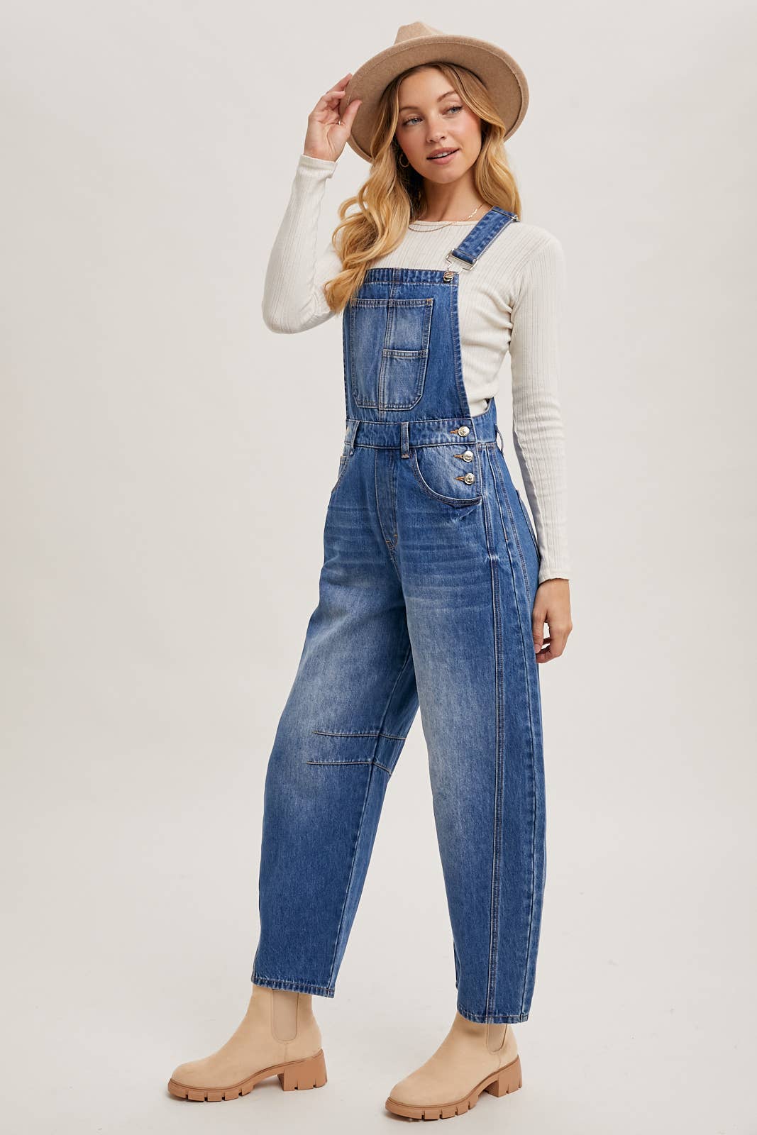 DENIM BARREL OVERALLS