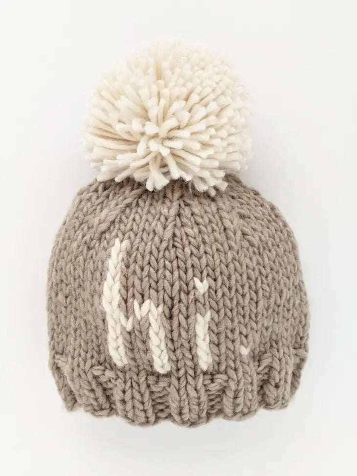 hi. Pebble Brown Hand Knit Beanie Hat- Large (2-6 years)