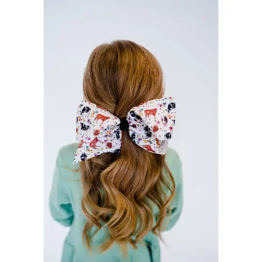 Floral Farm Cow 7” Grosgrain Hair Bow Clip